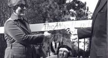 Cynthia Woods Mitchell cuts the ribbon marking opening day in The Woodlands on October 19, 1974.